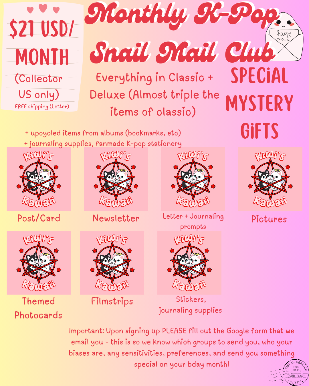 Monthly K-Pop Stationery Snail Mail Club (Collector, USA only)